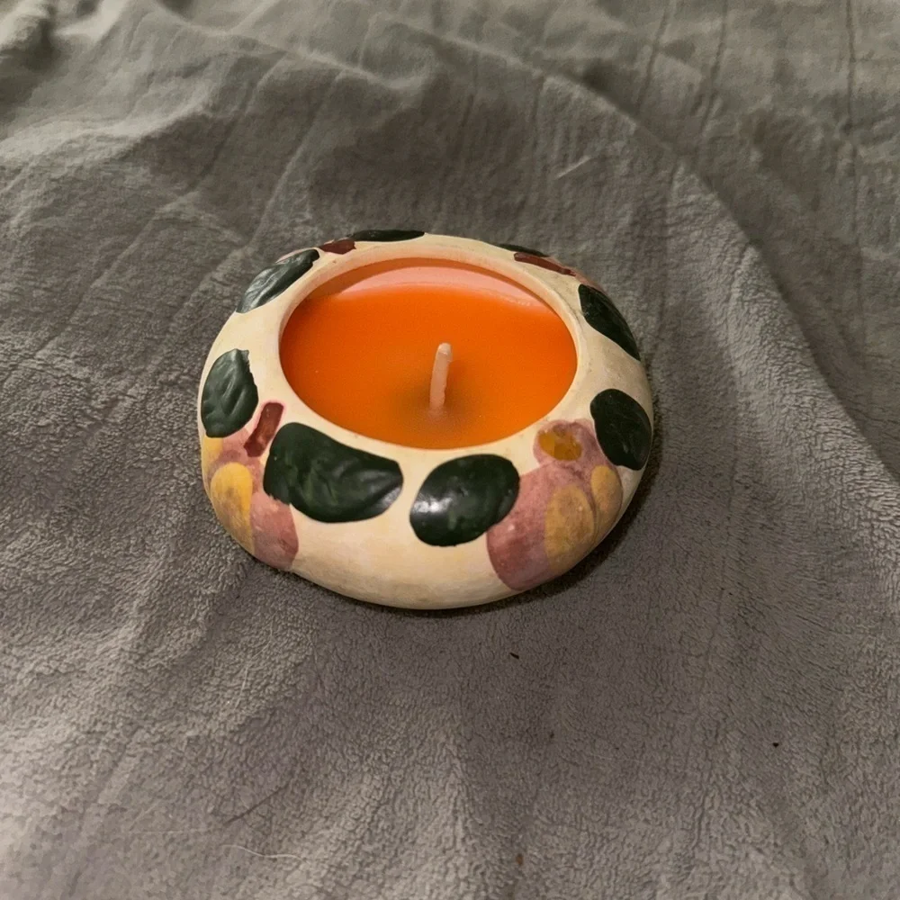 NWT Clay Decorative Candle Peach Orange Jar Unused Home Decor Accent